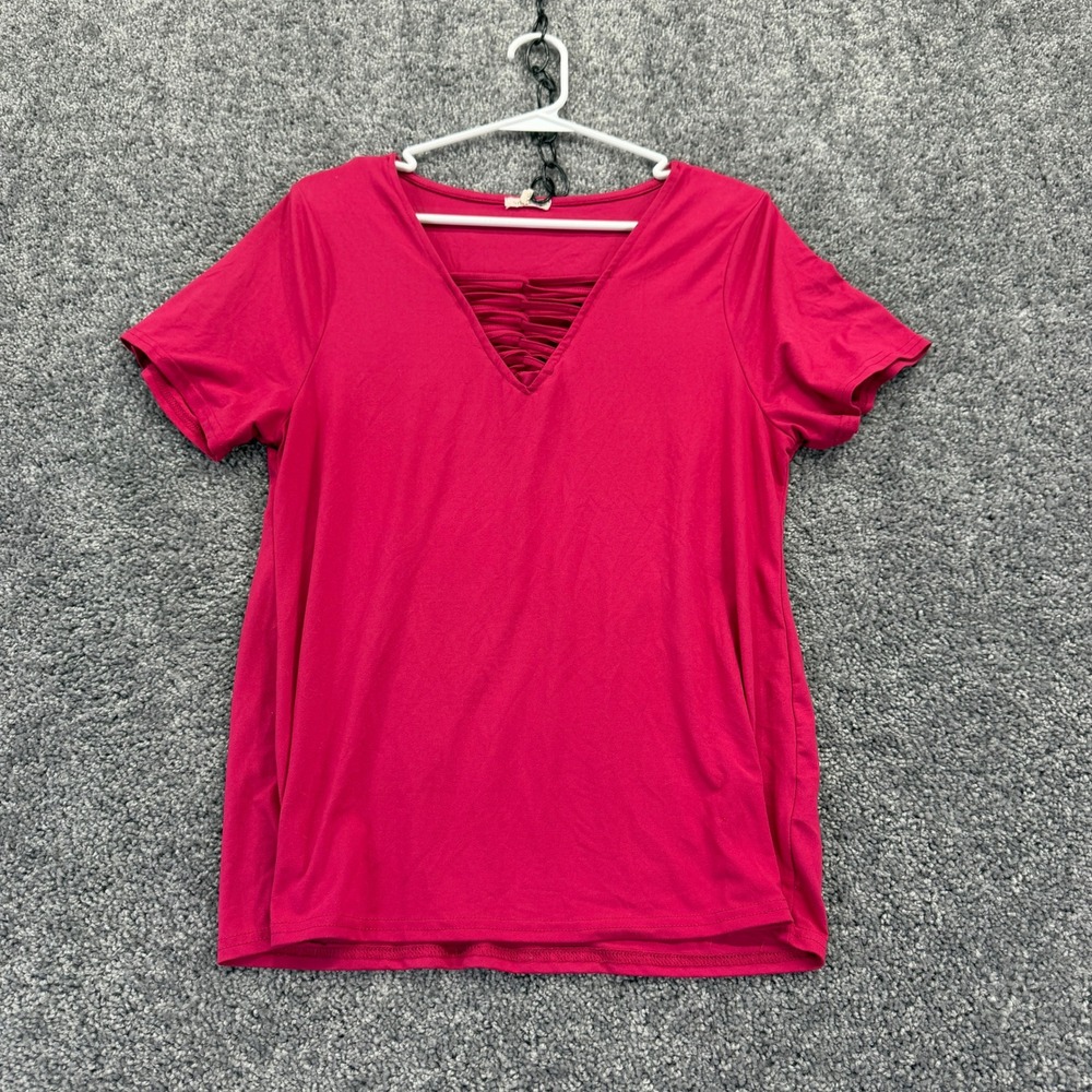 Urbanology Top Girls Extra Extra Large Pink V Neck Strappy Cage Short Sleeve T